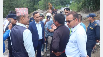 Communication Minister Dr Timilsina inspects landslide-affected settlements in Nuwakot