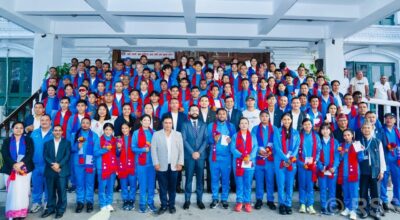 Minister Pokharel bids farewell to Nepali team for 20th Asian Games