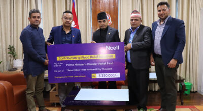 Ncell employees donate Rs 3.35 million for Bhotekoshi flood victims