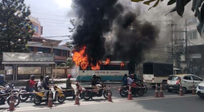 Bus set on fire at Tripureshwor