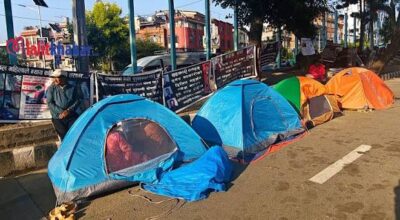 Police remove tents from Maitighar Mandala in Kathmandu