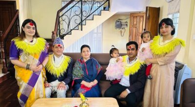 Former President Bhandari offers ‘tika’ to daughters, sons-in-law and general public